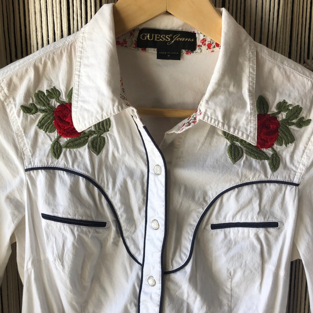 Guess vintage western embroidered-flower shirt